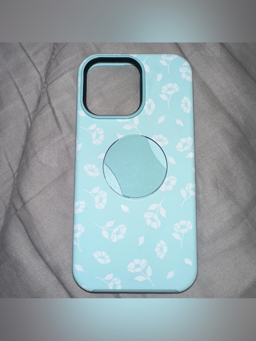 OtterBox iPhone 14 Pro Max Light Blue Floral Phone Case with Finger Holder